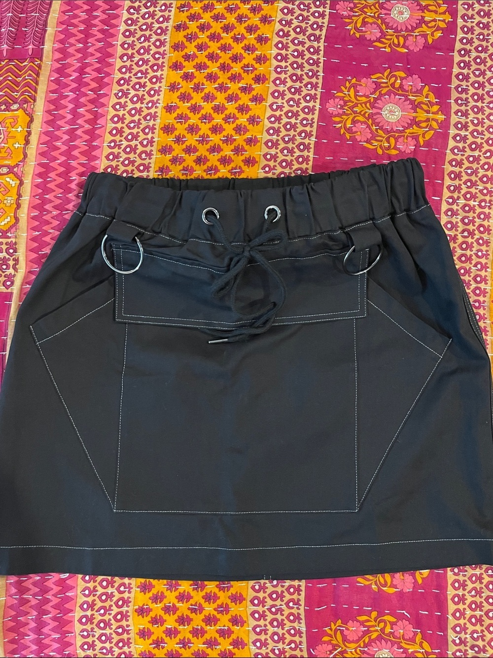 Fashion Nova Black mini skirt with 5 pockets and elastic/tie waistband